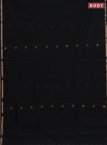 Semi maheswari cotton saree black and mehendi green with zari woven buttas and small zari woven border