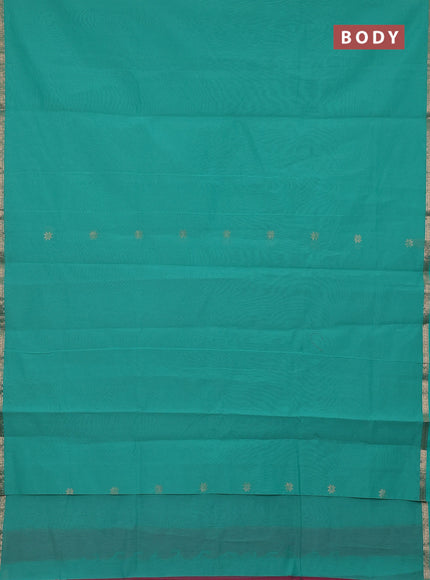 Semi maheswari cotton saree teal green and pink shade with zari woven buttas and small zari woven border