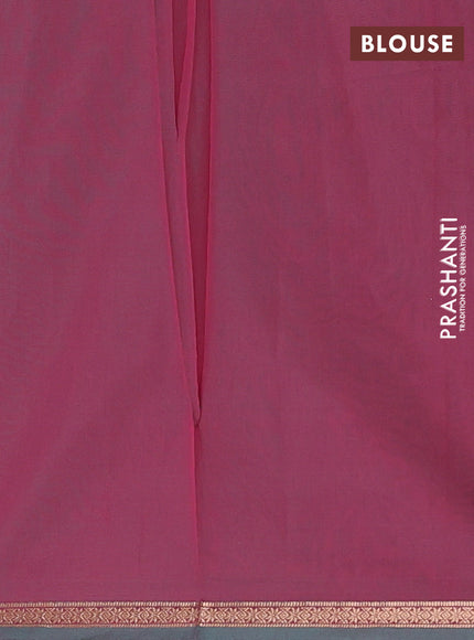 Semi maheswari cotton saree teal green and pink shade with zari woven buttas and small zari woven border