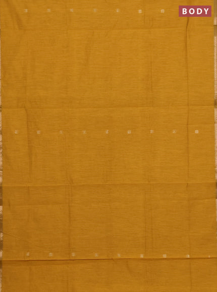Semi maheswari cotton saree mustard yellow and maroon with zari woven buttas and small zari woven border