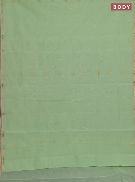 Semi maheswari cotton saree pista green and grey shade with zari woven buttas and small zari woven border