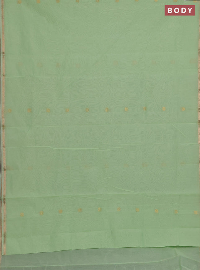 Semi maheswari cotton saree pista green and grey shade with zari woven buttas and small zari woven border