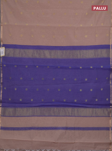 Semi maheswari cotton saree beige and blue with zari woven buttas and small zari woven border