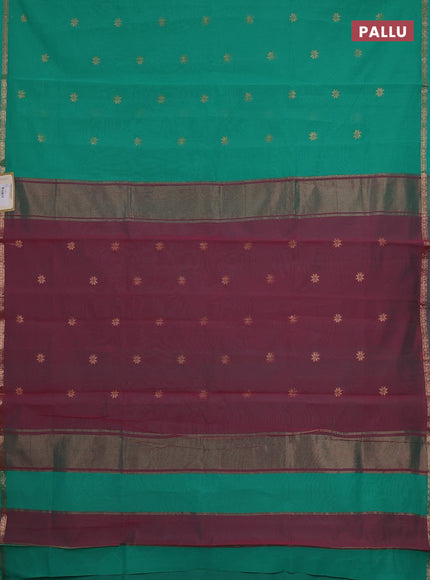 Semi maheswari cotton saree green and pink shade with zari woven buttas and small zari woven border