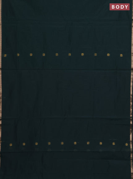 Semi maheswari cotton saree bottle green and maroon with zari woven buttas and small zari woven border