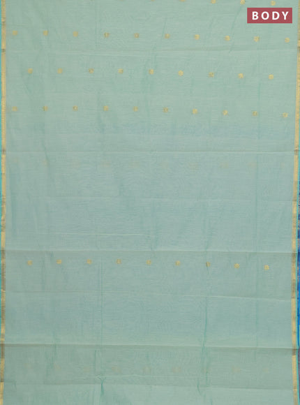 Semi maheswari cotton saree pastel green and cs blue with zari woven buttas and small zari woven border