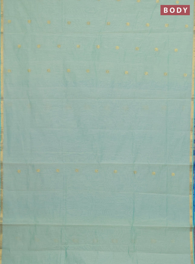 Semi maheswari cotton saree pastel green and cs blue with zari woven buttas and small zari woven border