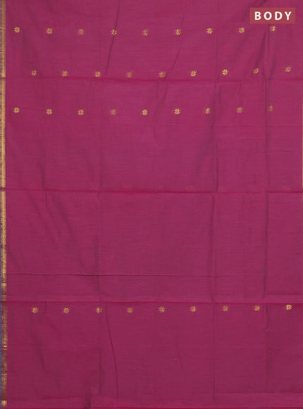 Semi maheswari cotton saree magenta pink and green with zari woven buttas and small zari woven border