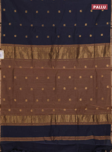 Semi maheswari cotton saree elephant grey and dark sandal with zari woven buttas and small zari woven border