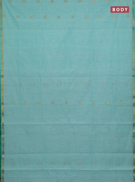 Semi maheswari cotton saree teal green and green with zari woven buttas and small zari woven border