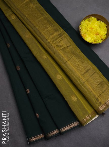 Semi maheswari cotton saree bottle green and mehendi green with zari woven buttas and small zari woven border