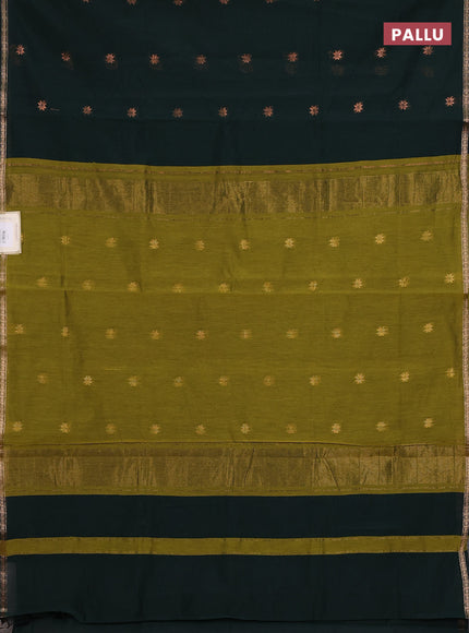 Semi maheswari cotton saree bottle green and mehendi green with zari woven buttas and small zari woven border