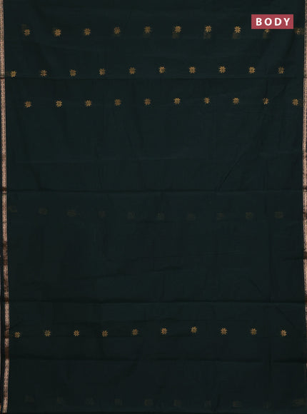 Semi maheswari cotton saree bottle green and dark mustard with zari woven buttas and small zari woven border