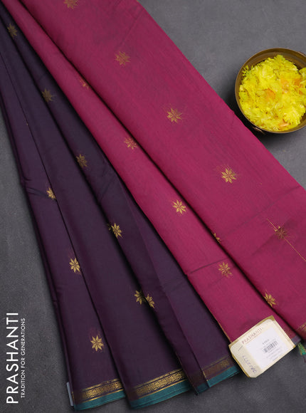 Semi maheswari cotton saree dual shade of pinkish green and pink shade with zari woven buttas and small zari woven border