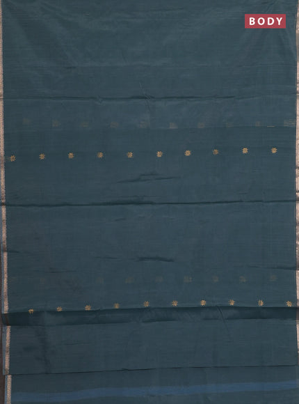 Semi maheswari cotton saree elephant grey and teal blue with zari woven buttas and small zari woven border