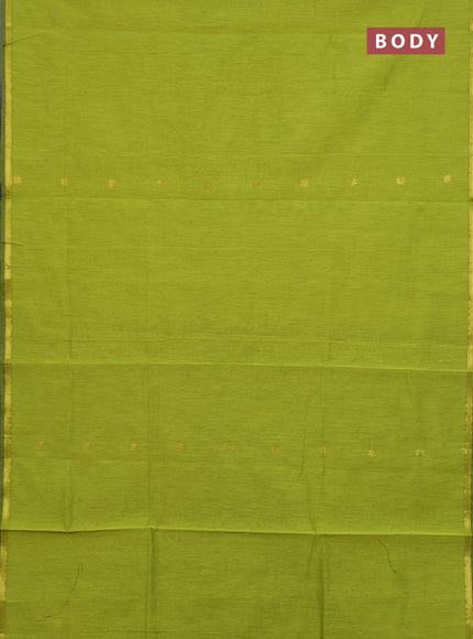Semi maheswari cotton saree lime green and purple with zari woven buttas and small zari woven border