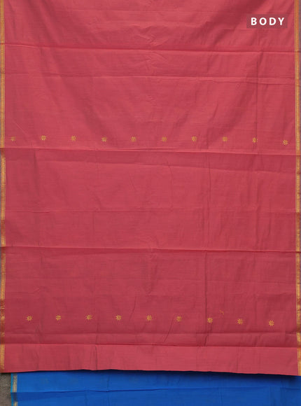 Semi maheswari cotton saree pink shade and cs blue with zari woven buttas and small zari woven border