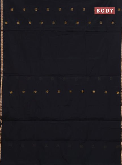 Semi maheswari cotton saree pastel green and black with zari woven buttas and small zari woven border