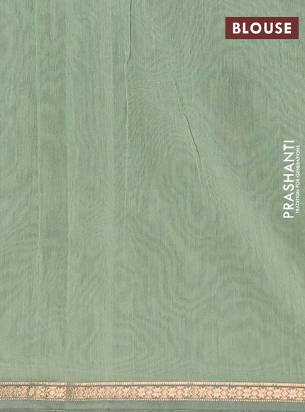 Semi maheswari cotton saree pastel green and black with zari woven buttas and small zari woven border