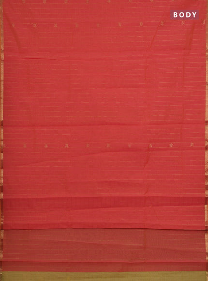 Semi maheswari cotton saree dual shade of orange and pale yellow with zari checks & buttas and small zari woven border