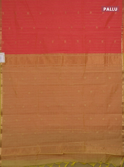 Semi maheswari cotton saree dual shade of orange and pale yellow with zari checks & buttas and small zari woven border