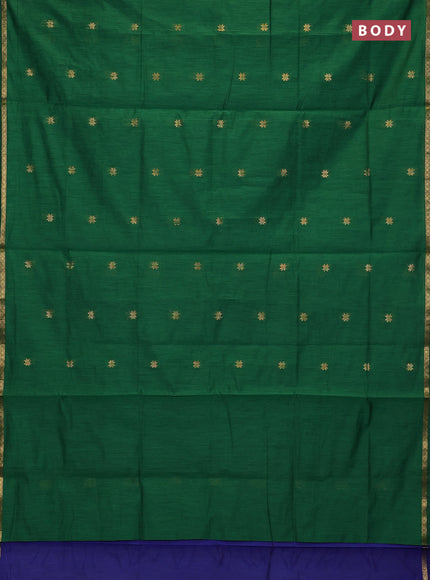 Semi maheswari cotton saree green and blue with zari woven buttas and small zari woven border