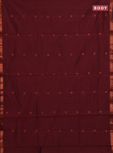 Semi maheswari cotton saree maroon and black with zari woven buttas and small zari woven border