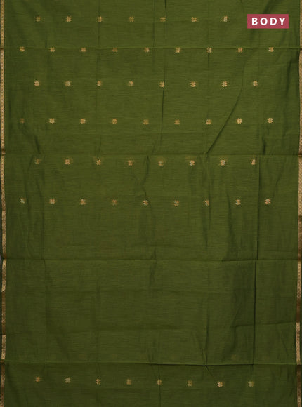 Semi maheswari cotton saree green and violet with zari woven buttas and small zari woven border