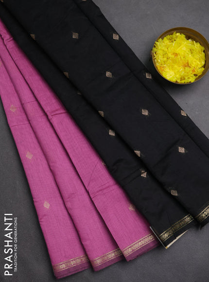 Semi maheswari cotton saree pink and black with zari woven buttas and small zari woven border