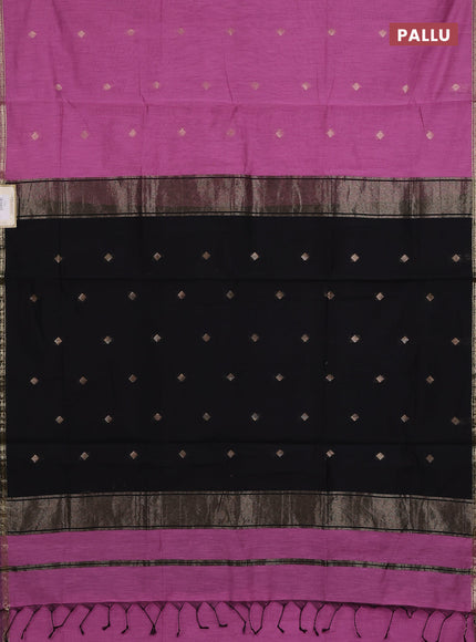 Semi maheswari cotton saree pink and black with zari woven buttas and small zari woven border