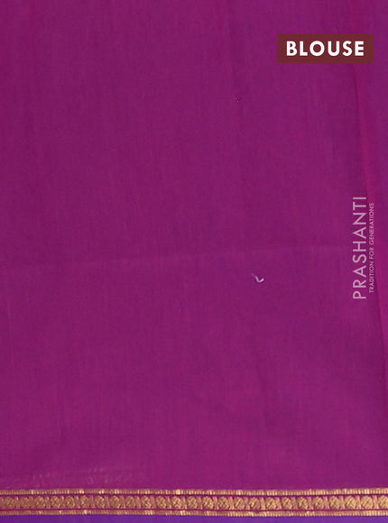 Semi maheswari cotton saree peacock green and purple with zari woven buttas and small zari woven border