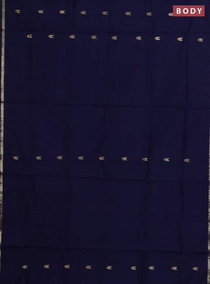 Semi maheswari cotton saree navy blue and maroon with zari woven buttas and small zari woven border
