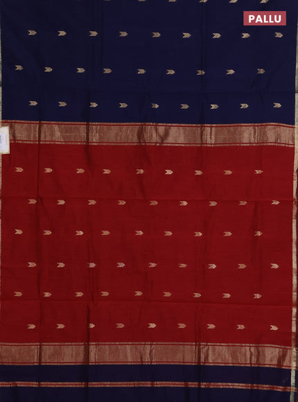 Semi maheswari cotton saree navy blue and maroon with zari woven buttas and small zari woven border