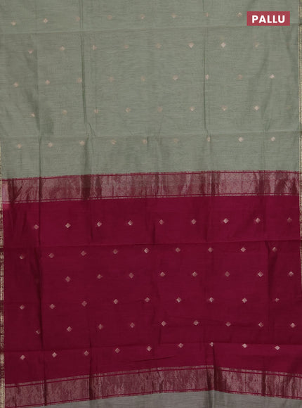 Semi maheswari cotton saree pastel green and magenta pink with zari woven buttas and small zari woven border