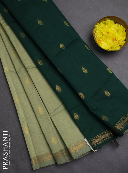Semi maheswari cotton saree pastel green and bottle green with zari woven buttas and small zari woven border