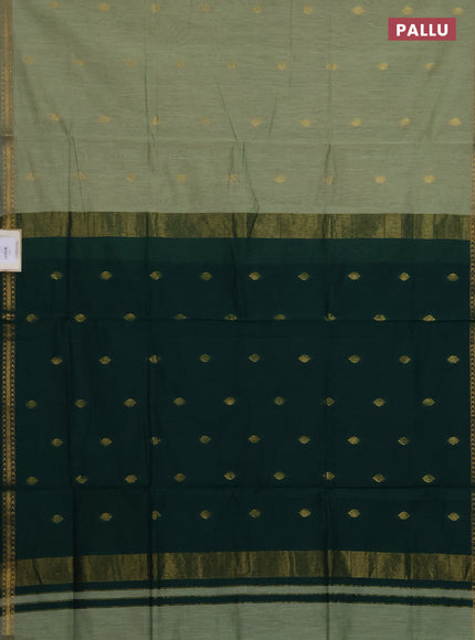 Semi maheswari cotton saree pastel green and bottle green with zari woven buttas and small zari woven border