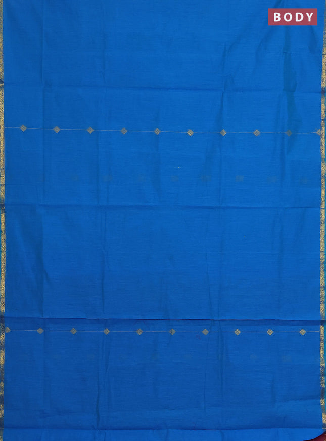 Semi maheswari cotton saree cs blue and pink shade with zari woven buttas and small zari woven border