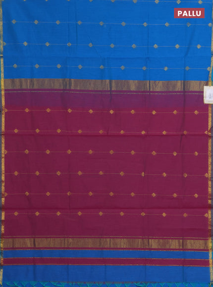 Semi maheswari cotton saree cs blue and pink shade with zari woven buttas and small zari woven border