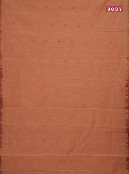 Semi maheswari cotton saree peach shade and orange with zari woven buttas and small zari woven border