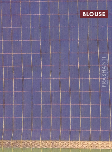 Semi maheswari cotton saree orange shade and dual shade of blue with zari checks & buttas and small zari woven border