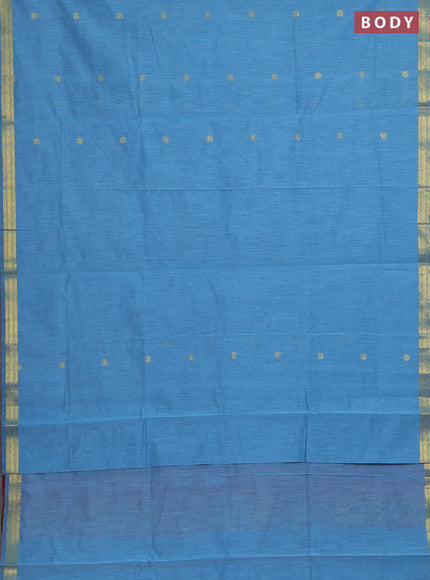 Semi maheswari cotton saree pastel blue and pink shade with zari woven buttas and small zari woven border