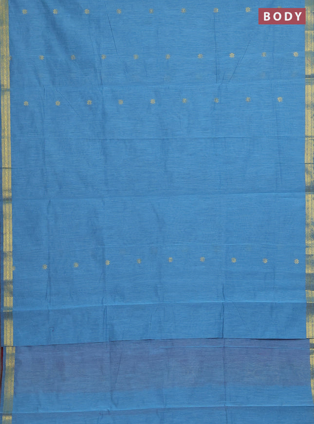 Semi maheswari cotton saree pastel blue and pink shade with zari woven buttas and small zari woven border