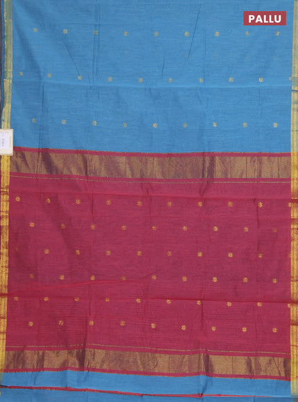 Semi maheswari cotton saree pastel blue and pink shade with zari woven buttas and small zari woven border