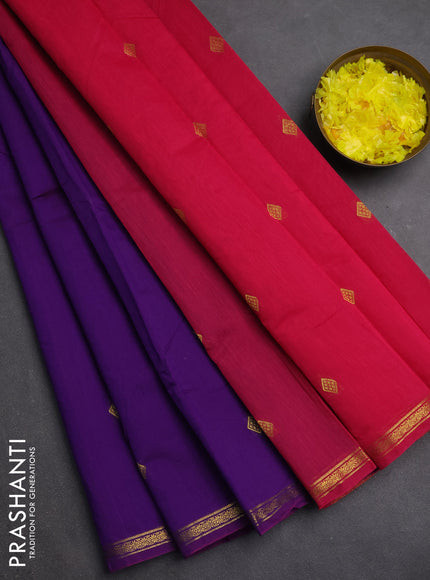 Semi maheswari cotton saree purple and pink with zari woven buttas and small zari woven border