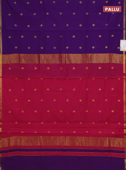 Semi maheswari cotton saree purple and pink with zari woven buttas and small zari woven border