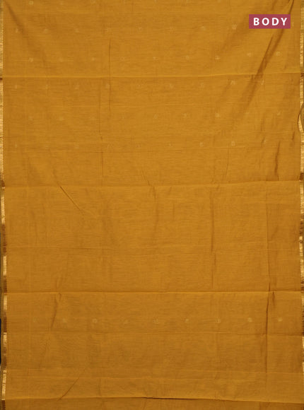 Semi maheswari cotton saree mustard yellow and navy blue with zari woven buttas and small zari woven border