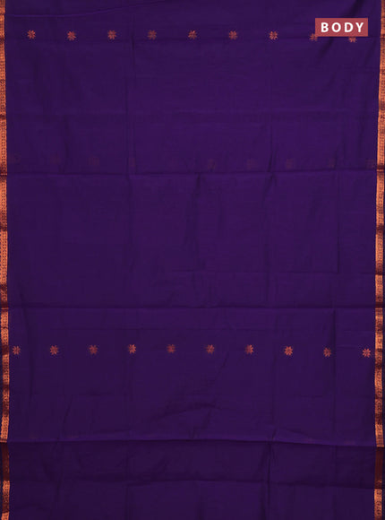 Semi maheswari cotton saree violet and maroon with copper zari woven buttas and small copper zari woven border