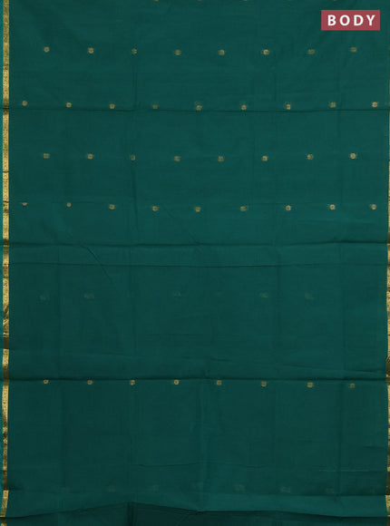 Semi maheswari cotton saree green and mustard yellow with zari woven buttas and small zari woven border
