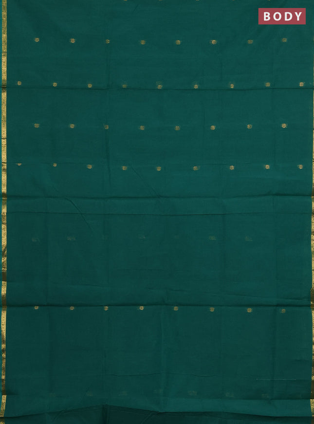 Semi maheswari cotton saree green and mustard yellow with zari woven buttas and small zari woven border