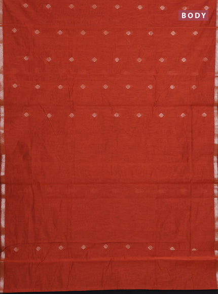 Semi maheswari cotton saree rustic orange and black with zari woven buttas and small zari woven border